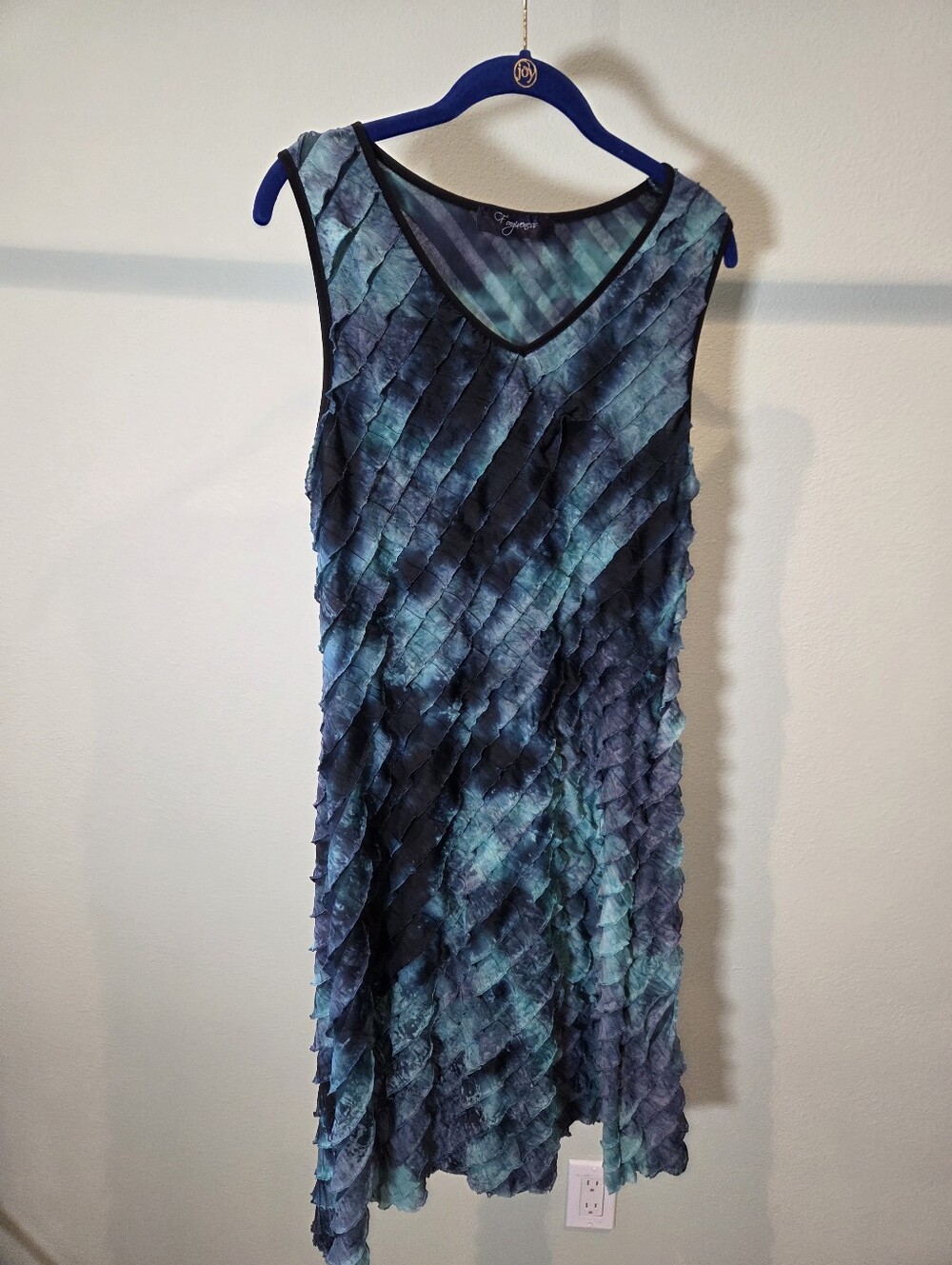 Forgiveness Ruffled Tie Die Dress Womans Size M TEXTURED Coastal  Nautical